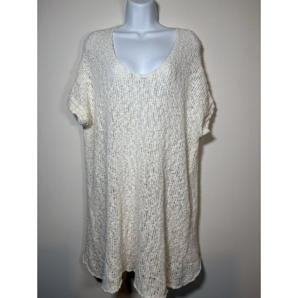 FREE PEOPLE Winter White Cream Cotton Dress Oversized Sweater Short sleeve XS
